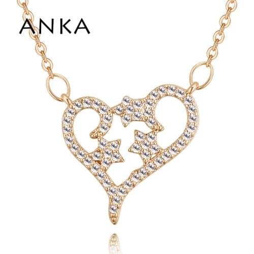ANKA star in heart cubic zirconia long pendant necklace for women charm zircon pendants necklaces vintage color jewelry #130985