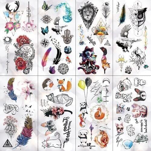 Panda Lion Little Animal Waterproof Temporary Tattoo Sticker Cute Cat Elephant Flash Tattoos Body Art Fake Arm tatoo Women