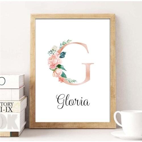 Custom Personalized Name Poster Floral Letter Art Canvas Print Baby Kids Girl Bedroom Decoration Nursery Wall Picture Painting