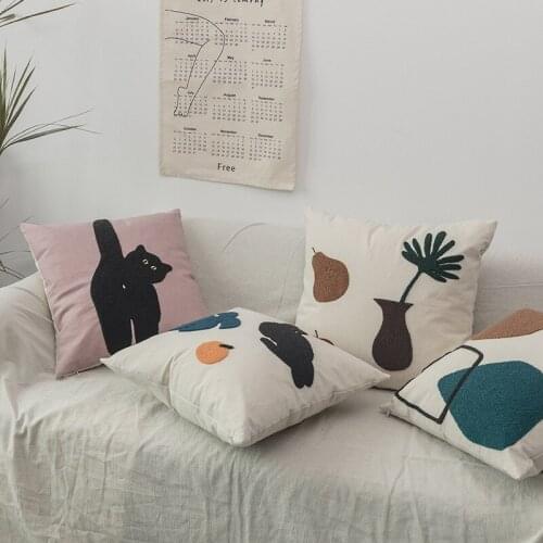 Pillow Cute Cartoon Cute Cotton Three-Dimensional Towel Embroidery Pillow Nordic Instagram Style Decorative Cushion Sofa Cushion