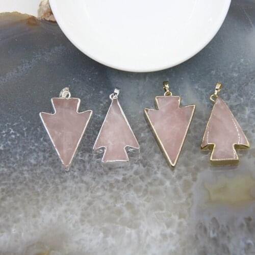 1pcs Natural Rose Quartzs Arrowed Slice Slab Pendants Pink Crystal Arrow Necklace For DIY Woman Jewelry Making Accessories