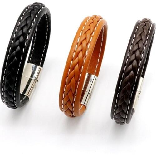 Simple Single Charm Bracelets Men Classic Punk Fashionable Mens Alloy PU Leather Buckle Magnet Armband Pulsera Hombre Wholesale