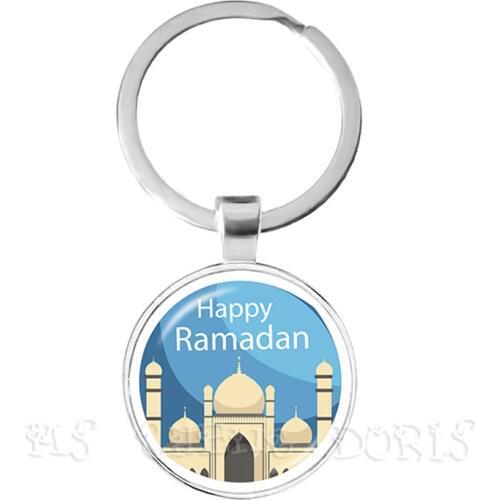 Ramadan Keychain 25mm Glass Dome Cabochon Key Chain Ring Arabic Muslim Islamic God Allah Jewelry Gift For Friends