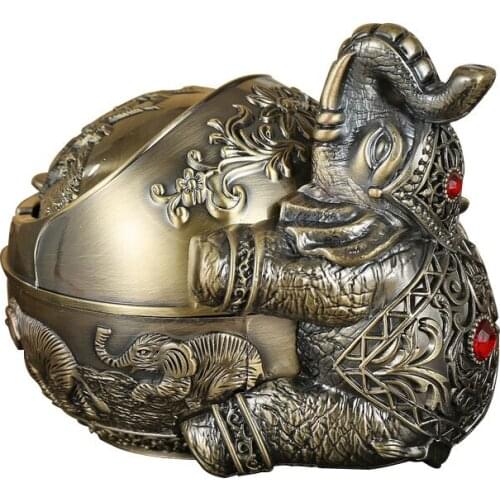 Retro Windproof Ashtray with Lid Zinc Alloy Elephant Styling Embossed Home Hotel Office Deocration Smoking Necessities WF