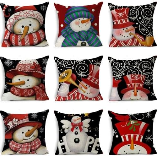 Christmas Festival Decor Cushion Cover Linen Cartoon Funny Snowman Pillows Cover Art Home Decoration Sofa Car Throw Pillow Case