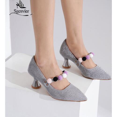 Sgesvier 2020 hot sale women pumps pointed toe spring summer single shoes fashion sweet party wedding shoes ladies big size 48