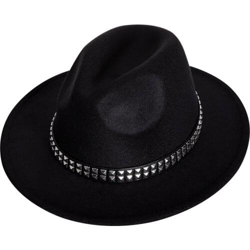 Blue Black Fedora Hats Women Panama Hat Cap Woolen Wide Brim Dress Jazz Hat Casual Party Spring Autumn Fashion Barry.Wang