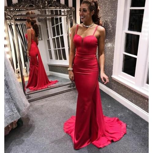 Sexy Long Mermaid Red Spaghetti Prom Dresses Custom Made Sexy Backless Satin Evening Gowns Party Dress for Women