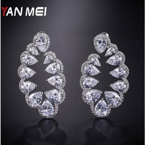 YANMEI CZ Symmetry Geometric Stud Earrings For Women Rhinestone Fashion Jewelry YME8099