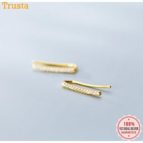 Trustdavis Genuine 100% 925 Sterling Silver Smooth Stick Dazzling CZ Hoop Earring For Women Fashion Silver 925 Jewelry DA453