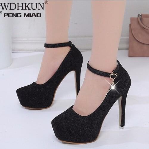 2021 Fashion Wedding Shoes Women High Heels Bride Shoes Platform Fashion Pumps Super High Heel 12cm Black Silver
