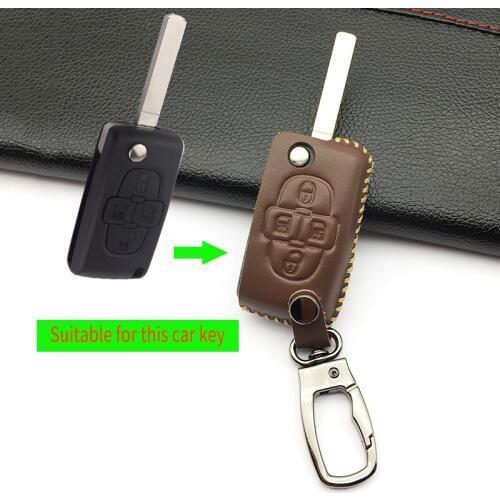 100% Genuine Leather Car Key Fob Cover Skin Case For Peugeot 1007 807 Cocolockey 4 Buttons Remote High Quality Protect Shell