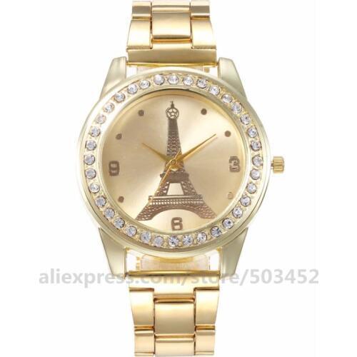 100pcs/lot No Logo Eiffel Tower Stain Steel Belt Watch Shiny Dail Luxury Lady Wristwatch Factory Wholesale Price Clock