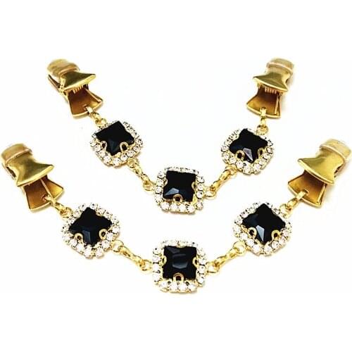 2pcs/lot Gold Sweater Clip Chain Cardigan Clamps Crystal Women Wedding Shawl Guard Brooch Cape Cloak Clasps