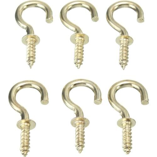 20Pcs 1/2 Inches Brass Plated Cup Hooks Shouldered Screw Hanging Hat Coat Peg Hanger