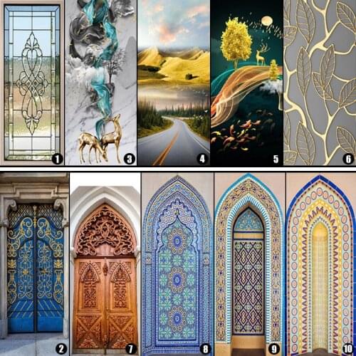 3D Simulation Glass Door Self-adhesive Living Room Door Mural Patchwork Wall Sticker Photo Bedroom Bathroom Home Decor