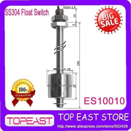 Free shipping 5pcs/lot M10*100MM 0-100v 10w SUS304 stainless steel liquid float switch ES10010 for control water pump