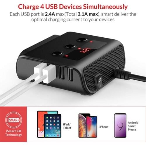 12V 4Ports USB Car Charger Quick Charge 3 Way 100W Car Cigarette Lighter Socket Splitter For Samsung Huawei Xiaomi Iphone 11
