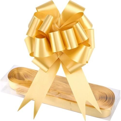 1 Box 30 Pack Golden Large Ribbon Pull Bows for Party Wall Gift Wraps Christmas Trees Wedding and Doors 13X16CM