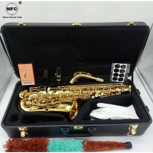 Free Shipping New Music Fancier Club Alto Saxophone Gold Lacquer Professional Alto Sax With Case Reeds Neck Mouthpiece