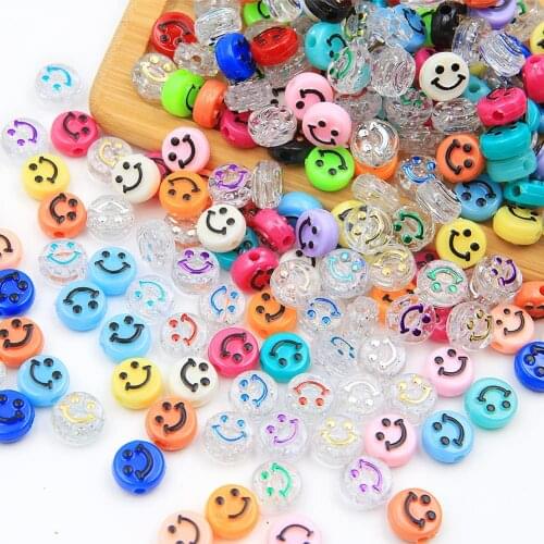 Yellow Smiley Happy Face Beads Acrylic Round Spaced Beads for Jewelry Making Bracelet DIY Necklace Handmade Accessories 10x6mm