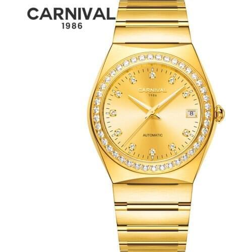 CARNIVAL Brand Luxury Gold Watch Men Fashion Business Calendar Mechanical Wristwatch Waterproof Luminous Automatic Reloj Hombre