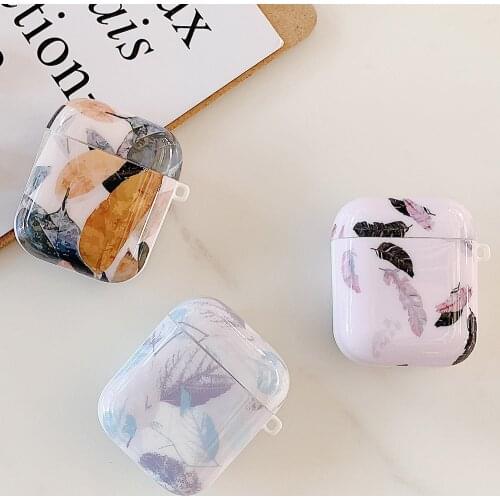 Feather Leaves Earphone Case For AirPods 2 1 Cases Cute Soft Tropical Leaf Charging Box Protective Cover for AirPod Air Pods 2