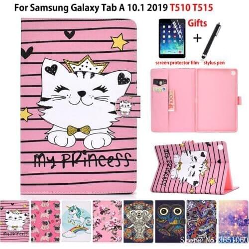 Case For Samsung Galaxy Tab A 10.1 2019 T510 T515 SM-T510 SM-T515 Cover Funda Cartoon Animal Pattern PU Leather Stand Shell