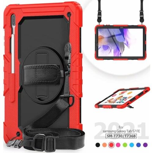 Case For Samsung Galaxy Tab S7 FE S7FE 5G 12.4 2021 T736B/N SM T730 T735 Kids Portable Rotating Stand Anti Fall Cover +Strap+pen