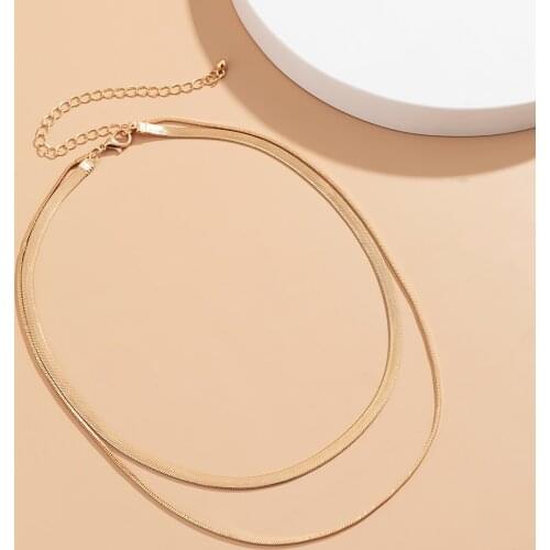 PuRui Multi Layered Charm Women Snake Chain Choker Necklace Gold Silver Color Flat Herringbone Chokers Collar Necklace Jewelry