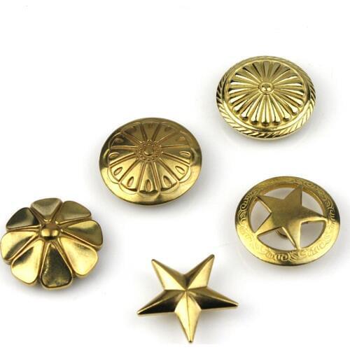 Brass screwback conchos rivets flower star decorative buttons for leather craft wallet bag saddle belt decor