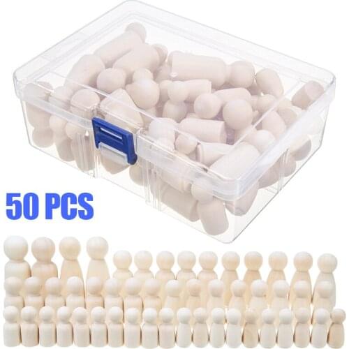 50pcs 65mm 53mm 43mm 33mm Wooden Dolls Girl Boy Wood Dolls Kids Room Decor Handmade DIY Unfinished Wooden Peg Dolls Blank