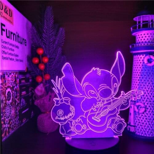 Disney 3d Anime Night Lights Stitch Cute Lamp Decor Bedroom Lighting Colorful Xmas Gift Lampara Illuminator Desk Led Night Lamp