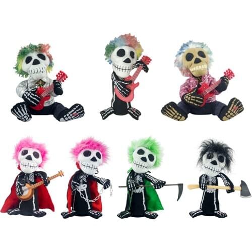 28cm Electric Plush Skull Ghost Doll Halloween Tabletop Decorations Ornaments Batteries Powered Twisting Singing and Dancing