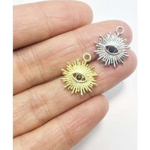 Eruifa 10pcs 15mm Eye rhinestones print gold/Silver plated Zinc alloy Charms Pendant Jewelry DIY Necklace 2 colors
