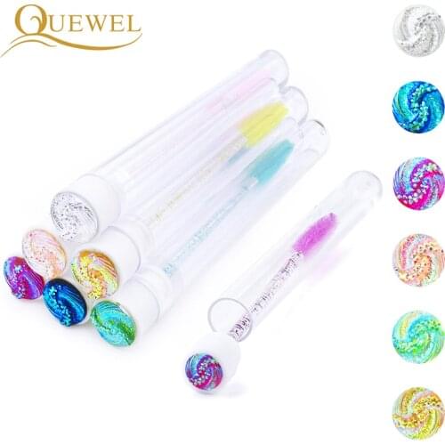 Quewel 1 Pc Tube Crystal Eyelash Brush Reusable Eyebrow Brushes Sparkling Diamond Mascara Applicator Lash Extension Supplies