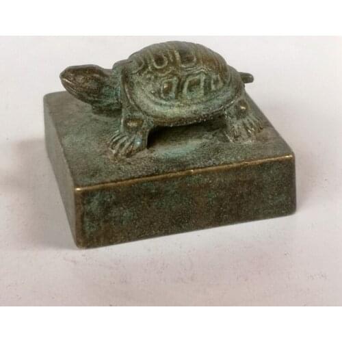 YIZHU CULTUER ART Antique Collection China Bronze Hand Carving Auspicious Turtle Statue Seal Decoration