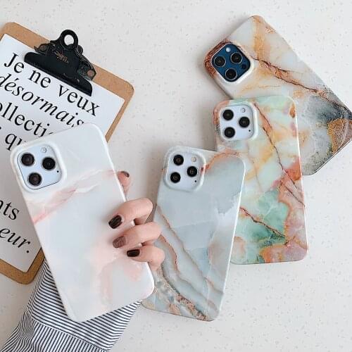 Classic Marble Texture Phone Case For iPhone 11 12 Pro Max XR XS Max X 7 8 Plus 12 Pro Shockproof Soft IMD Silicone Back Cover