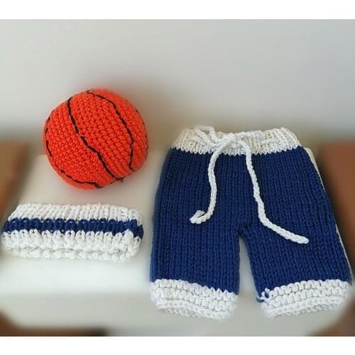 3Pcs Baby Basketball Crochet Knit Hat Pants Set Newborn Photography Props Infants Photo Shooting Cap Shorts Ball Kit