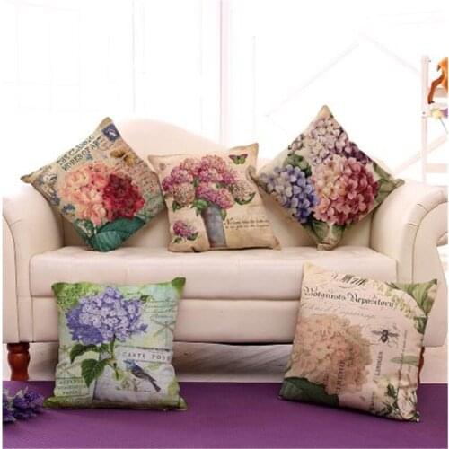Linen Blend Vintage Flower Vase Pillow Cover Car Waist Back Cushion Cover Home Decorative Throw Pillowcase For Sofa