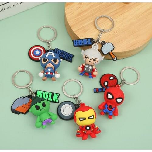 Disney Marvel Avengers Mini Keychain Cute America Captain Iron Man Superhero Key Student Schoolbag Pendant Key Ring