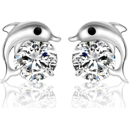 Minimalist Small Dolphin Stud Earrings For Women Cute Animal Design Shiny Zirconia Romantic Earring Piercing Accessories Gifts