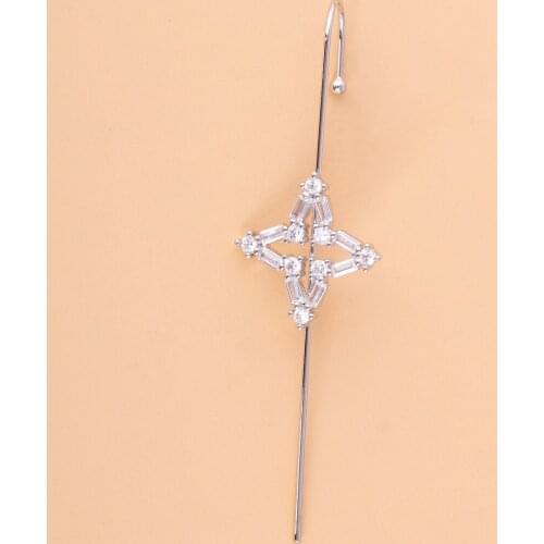 Fashion Gold Plated Copper Zircon Long Hanging Earrings Cute Hook Piercing Ear Wrap Women