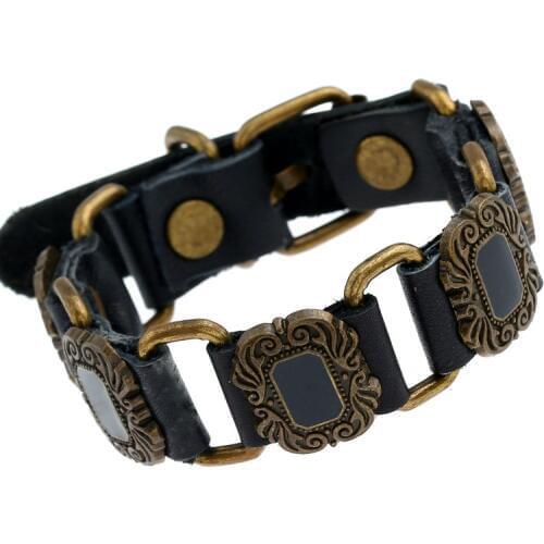 Fashion Punk Leather Belt Bracelet Vintage Charms Handmade Wristbands Adjustable Cuff Bangle Wrap Men Women Gothic Retro Jewelry