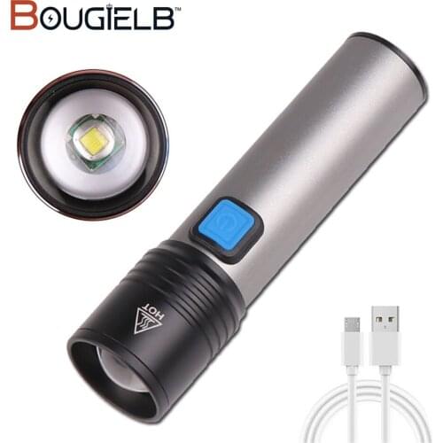 Powerful LED Flashlight USB Rechargeable Lamp Waterproof IPX6 Zoomable Torch 4Modes Work Light For Camping Outdoor