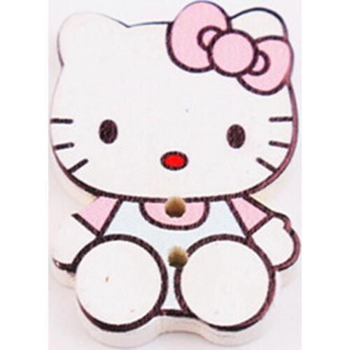 Cartoon Kitty Cat Bow Natural Buttons Wooden Tree Children 29*20mm Doll Light Blue Crafts Accessories For Kids Clothes 2 Holes