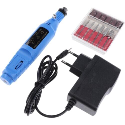 Nail Art Drill Treatments Kit Machine Electric File Buffer Bits Acrylics Manicure Pedicure Hands & Nails Repair EU Plug - Blue