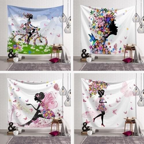 Butterfly Pink Girl Tapestry Wall Hanging art Printed tapestry blanket 200x150cm Large Wall Rug Carpet for lovely girls Room