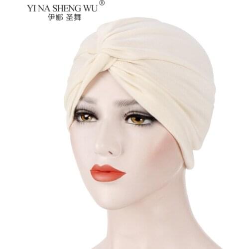 New Fashion Turban Hat Women Daily Cross Forehead Cap Style Headscarf Bonnet Cap Muslim Femme Wrap Head Stylish Indian Hand Hat