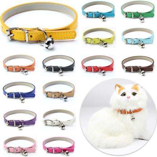 16 Colors Soft PU Leather Cat Collar With Bell Solid Puppy Collars For Small Medium Dog Cat Accessories Chihuahua Pet Products